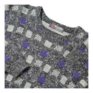 VTG Scandia Men's L USA‎ Geometric Grandpa Sweater Blue Black Cozy